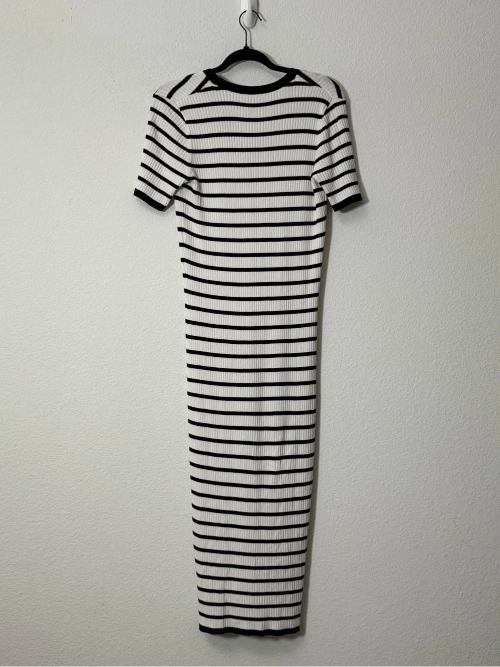 Seraphine Eden Rib Knit Dress Black White Striped Button Midi Size US 4